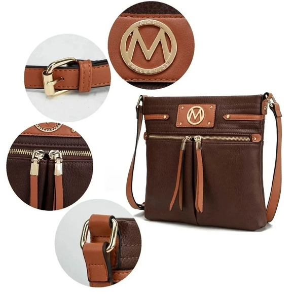 🆕️MKF Vegan Leather Pink & Brown Crossbody Bag 🎒✨ Trendy & Functional - Picture 4 of 10